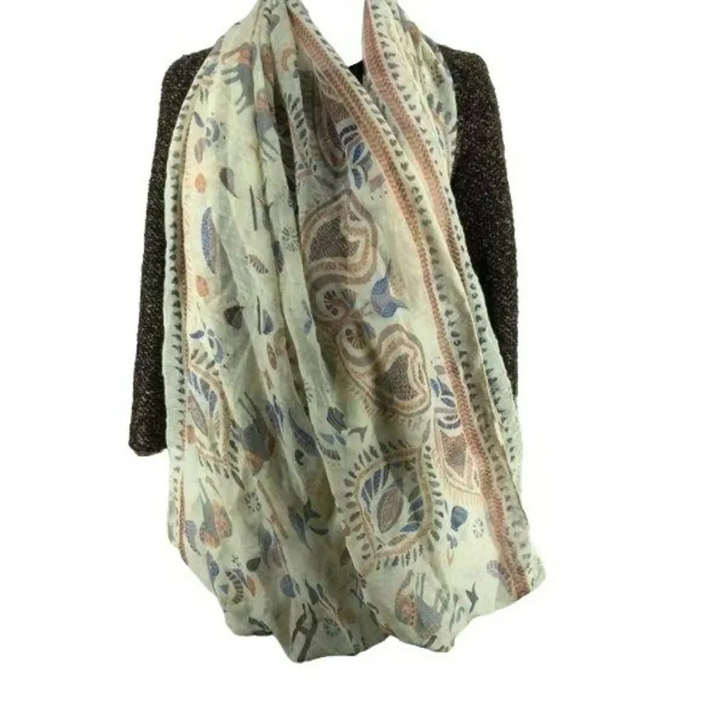 Boutique Boho White‎ Elephant Infinity Paisley Cream Asian Scarf Wrap